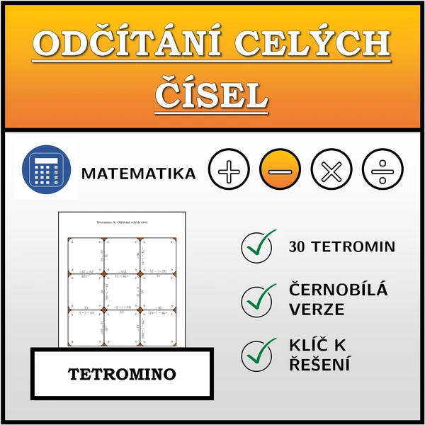 Tetromino - Odčítání celých čísel | matematika