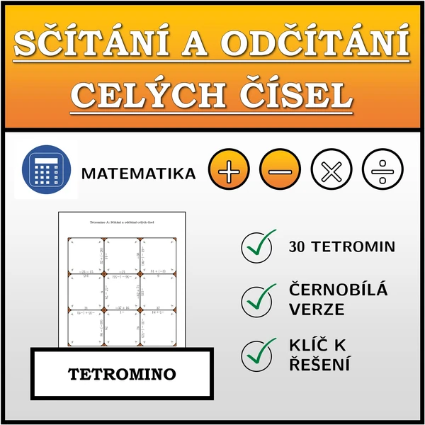 Tetromino - Sčítání a odčítání celých čísel | matematika