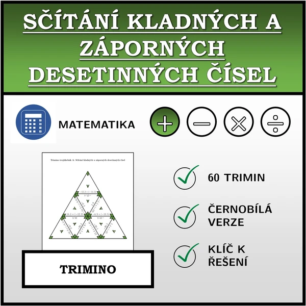 Trimino - Sčítání kladných a záporných desetinných čísel | matematika