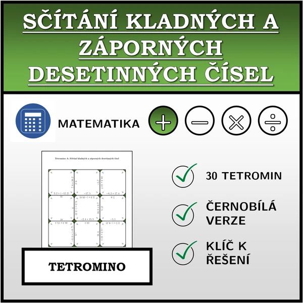 Tetromino - Sčítání kladných a záporných desetinných čísel | matematika
