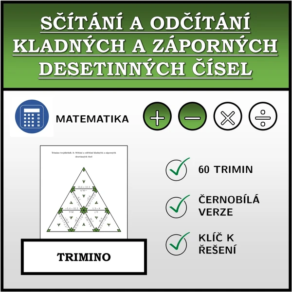 Trimino - Sčítání a odčítání kladných a záporných desetinných čísel | matematika
