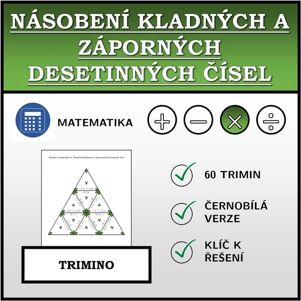 Trimino - Násobení kladných a záporných desetinných čísel | matematika
