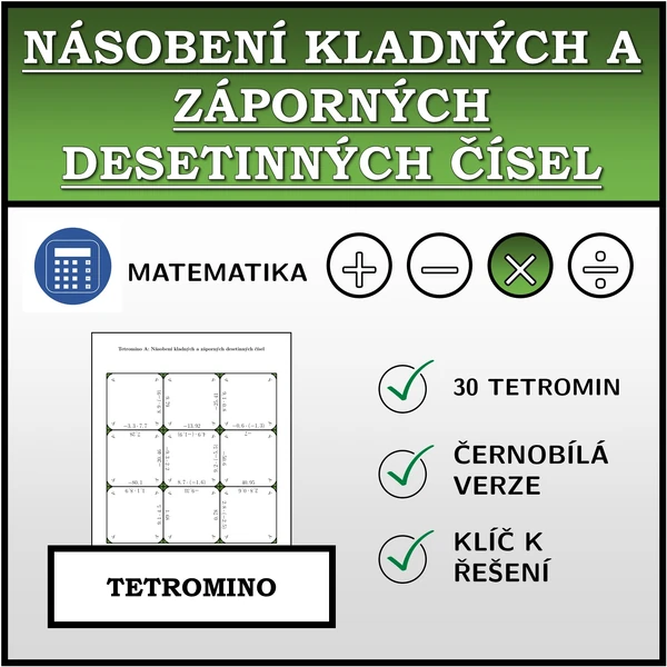 Tetromino - Násobení kladných a záporných desetinných čísel | matematika