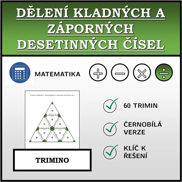Trimino - Dělení kladných a záporných desetinných čísel | matematika