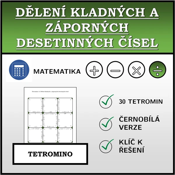 Tetromino - Dělení kladných a záporných desetinných čísel | matematika