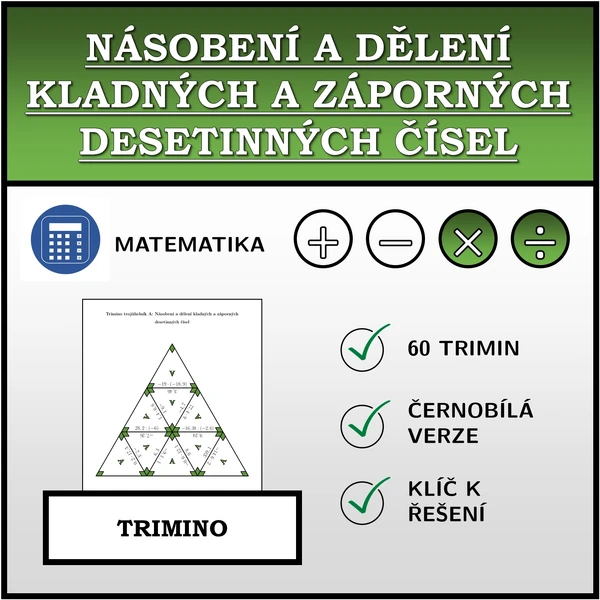 Trimino - Násobení a dělení kladných a záporných desetinných čísel | matematika