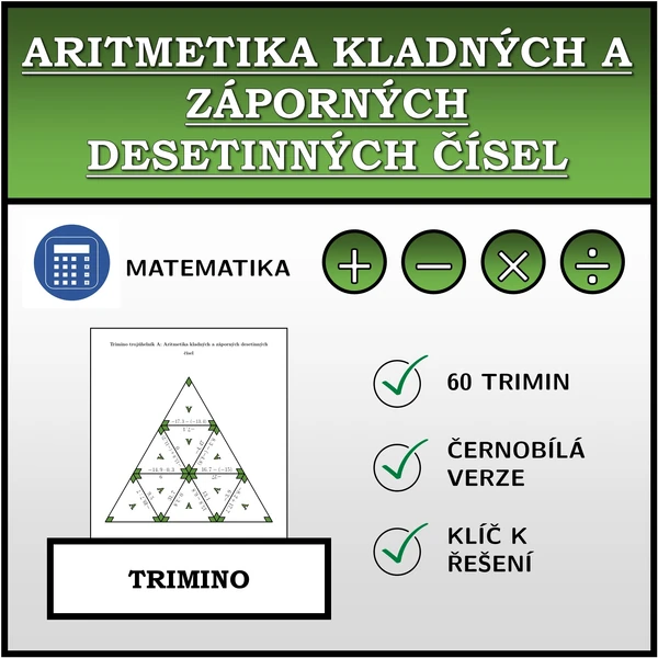 Trimino - Aritmetika kladných a záporných desetinných čísel | matematika