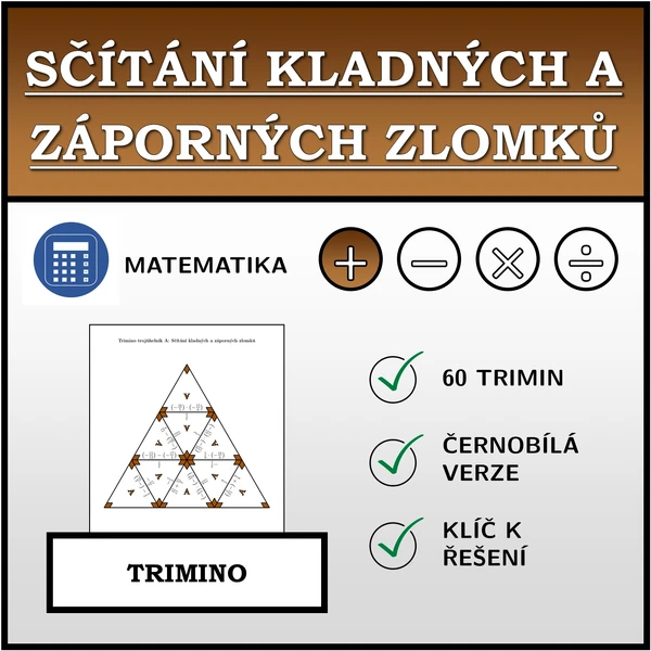 Trimino - Sčítání kladných a záporných zlomků | matematika