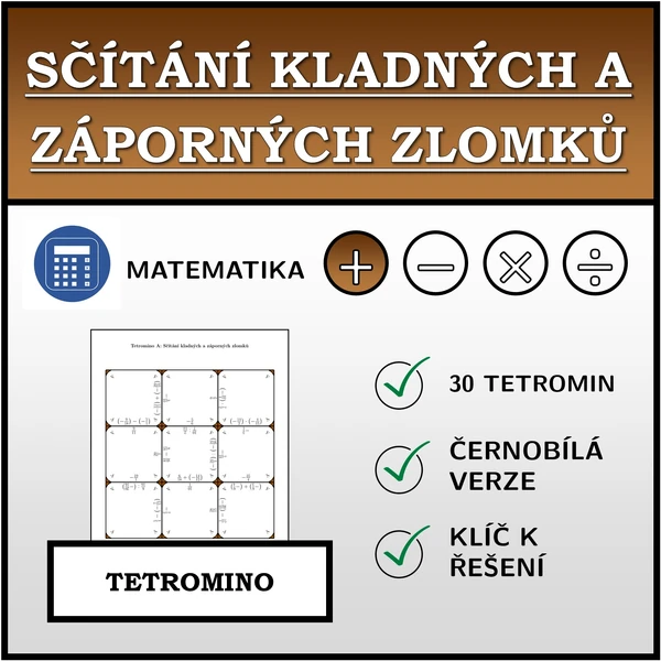 Tetromino - Sčítání kladných a záporných zlomků | matematika