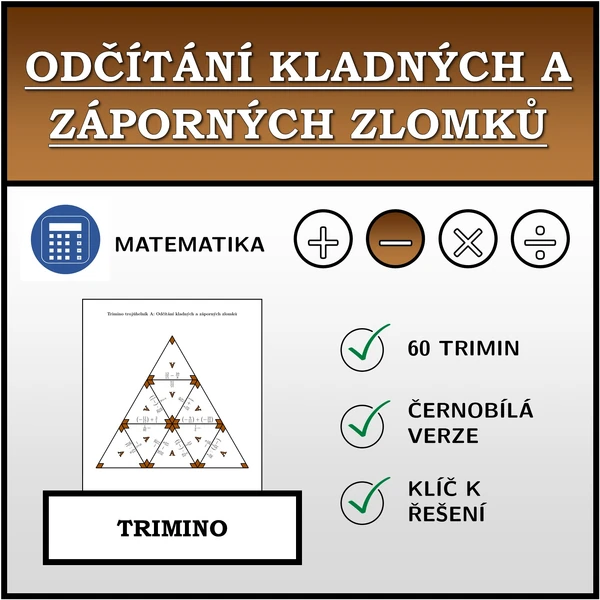 Trimino - Odčítání kladných a záporných zlomků | matematika
