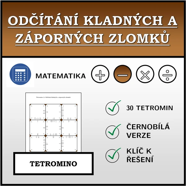 Tetromino - Odčítání kladných a záporných zlomků | matematika