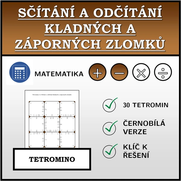 Tetromino - Sčítání a odčítání kladných a záporných zlomků | matematika