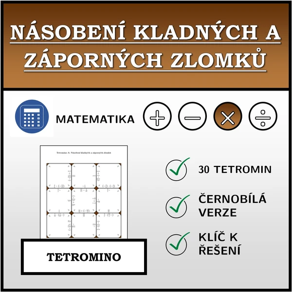 Tetromino - Násobení kladných a záporných zlomků | matematika