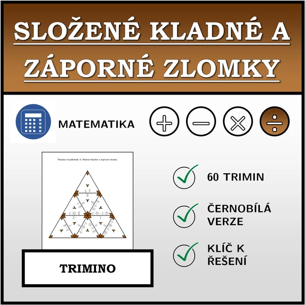 Trimino - Složené kladné a záporné zlomky | matematika