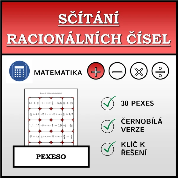 Pexeso - Sčítání racionálních čísel | matematika