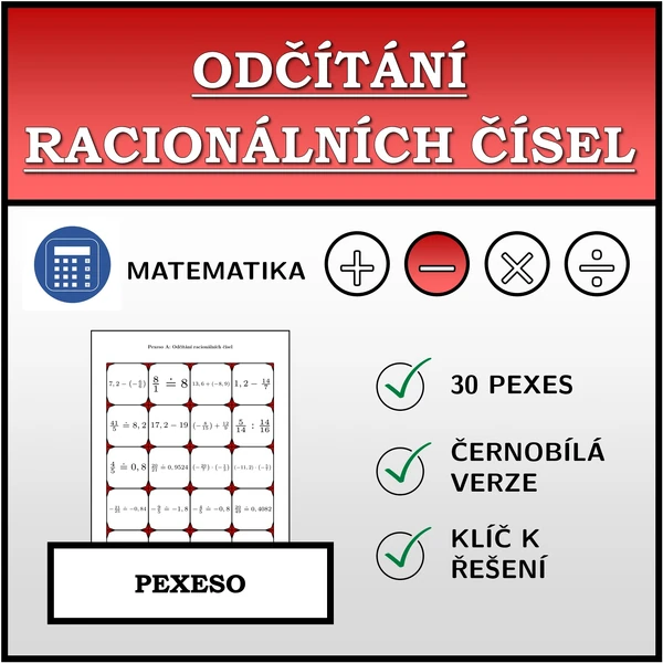 Pexeso - Odčítání racionálních čísel | matematika