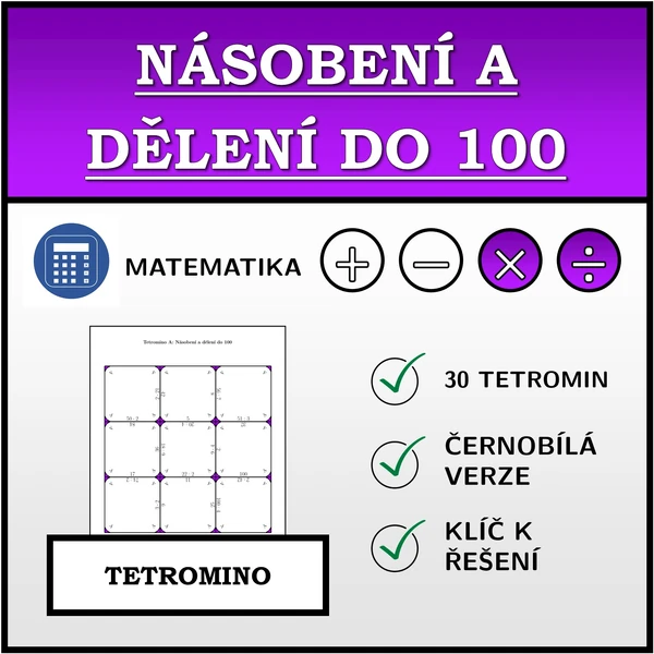 Tetromino - Násobení a dělení do 100 | matematika