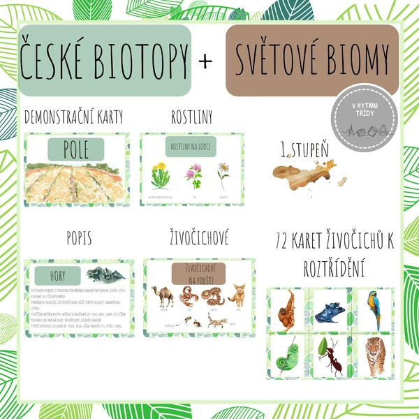 České biotopy a světové biomy + zvířata ke třídění 