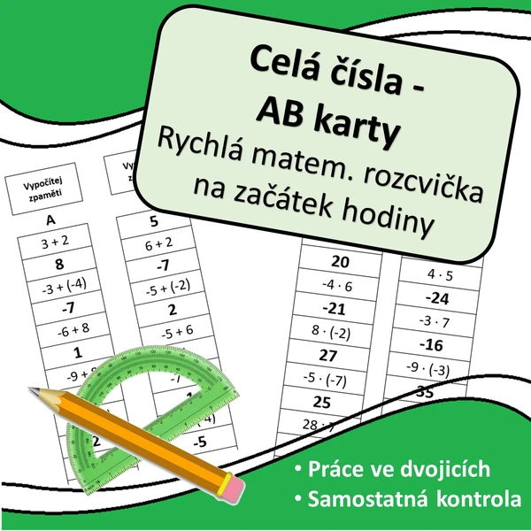 Celá čísla - AB karty - aktivita na začátek hodiny