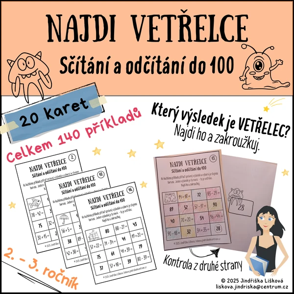 Najdi VETŘELCE - Sčítání a odčítání do 100