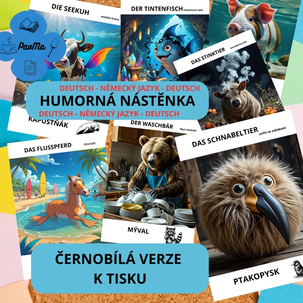 DEUTSCH: Humorná nástěnka - barevná i černobílá verze k tisku