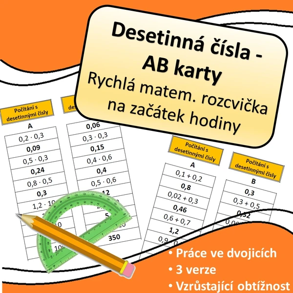 Desetinná čísla - AB karty - aktivita na začátek hodiny