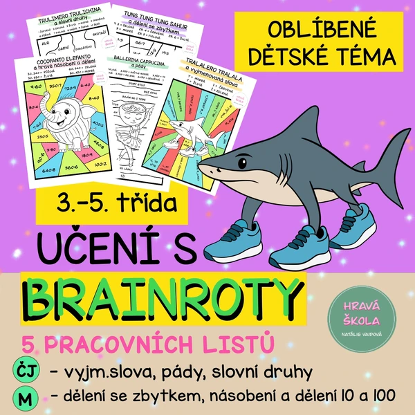 ITALSKÉ BRAINROTY - VYBARVOVAČKY ČJ + M - 3.-5- TŘÍDA - 5 pracovních listů