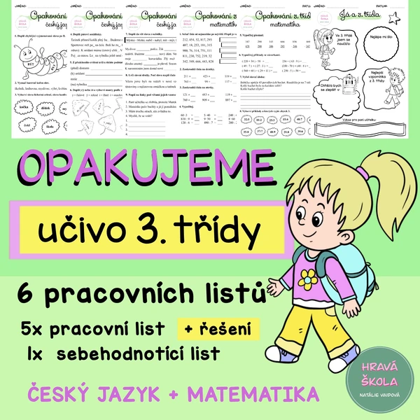 OPAKOVÁNÍ 3. ROČNÍKU - ČESKÝ JAZYK a MATEMATIKA - 5 PL - SEBEHODNOCENÍ + řešení