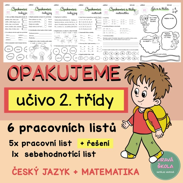 OPAKOVÁNÍ 2. ROČNÍKU - ČESKÝ JAZYK a MATEMATIKA - 5 PL - SEBEHODNOCENÍ + řešení