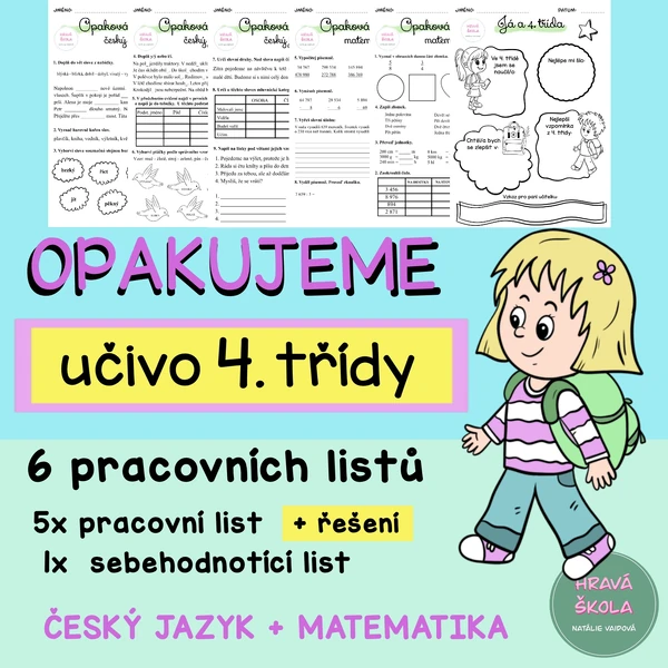 OPAKOVÁNÍ 4. ROČNÍKU - ČESKÝ JAZYK a MATEMATIKA - 5 PL - SEBEHODNOCENÍ + řešení