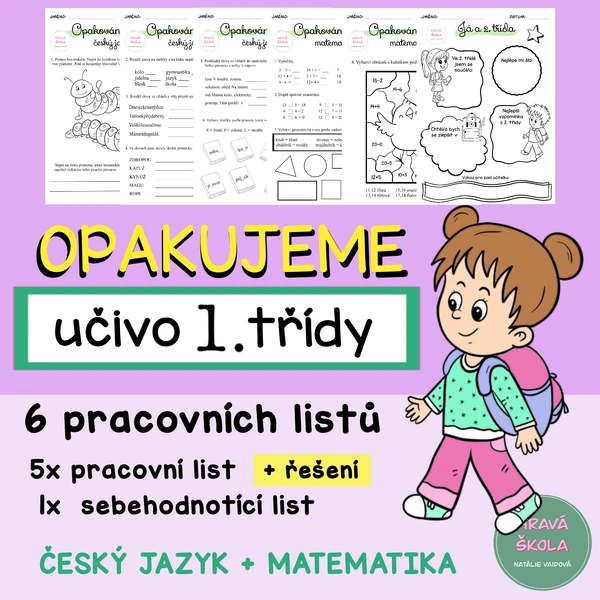 OPAKOVÁNÍ 1. ROČNÍKU - ČESKÝ JAZYK a MATEMATIKA - 5 PL - SEBEHODNOCENÍ + řešení