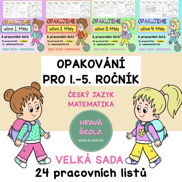 OPAKOVÁNÍ PRO 1.-5. TŘÍDU -VELKÁ SADA-24 PL-ČESKÝ JAZYK,MATEMATIKA-SEBEHODNOCENÍ