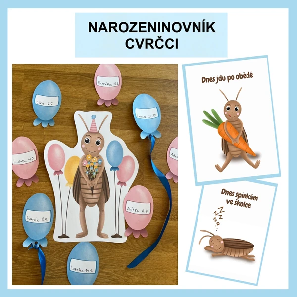 Narozeninovník a cedulky - cvrčci