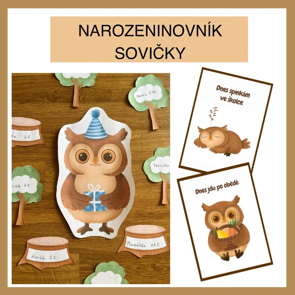 Narozeninovník a cedulky - sovičky 