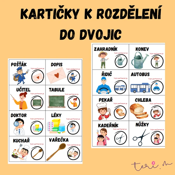 KARTIČKY K ROZDĚLENÍ DO DVOJIC - téma POVOLÁNÍ