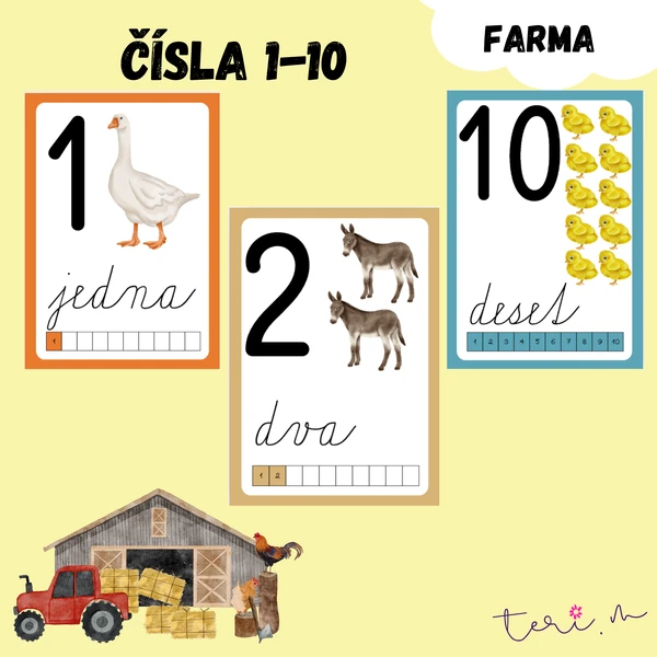 ČÍSLA 1-10 - téma DOMÁCÍ ZVÍŘATA/FARMA