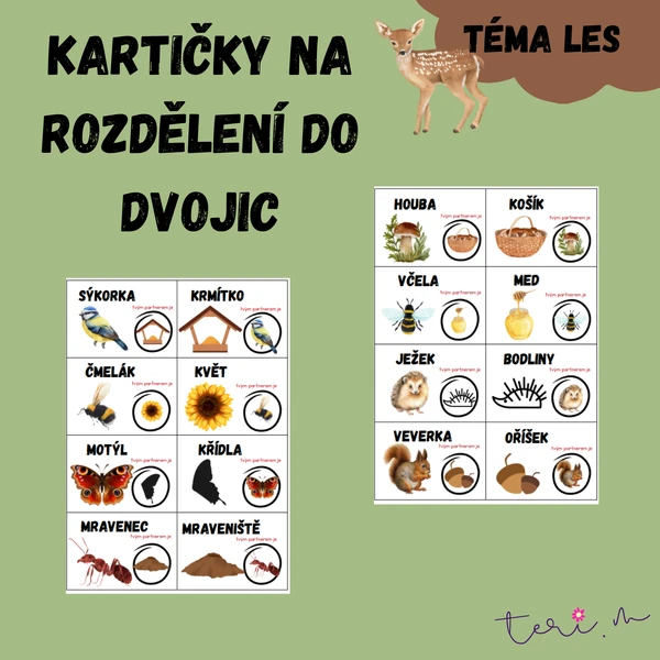 KARTIČKY K ROZDĚLENÍ DO DVOJIC - téma LES
