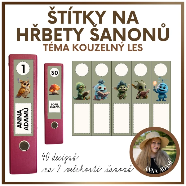 Štítky na hřbety šanonů - kouzelný les
