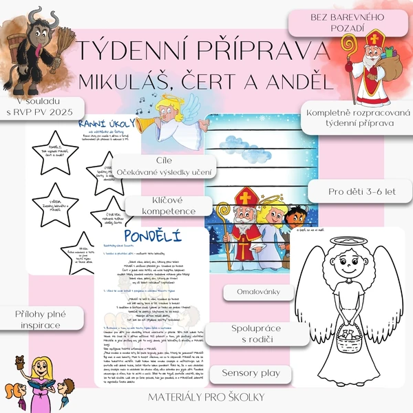 Týdenní příprava - Mikuláš, čert a anděl (bez barevného pozadí)