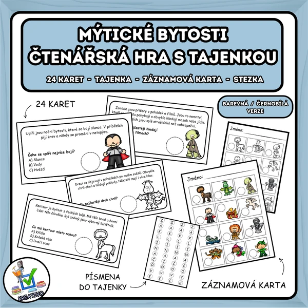 Mýtické bytosti – čtenářská hra s tajenkou