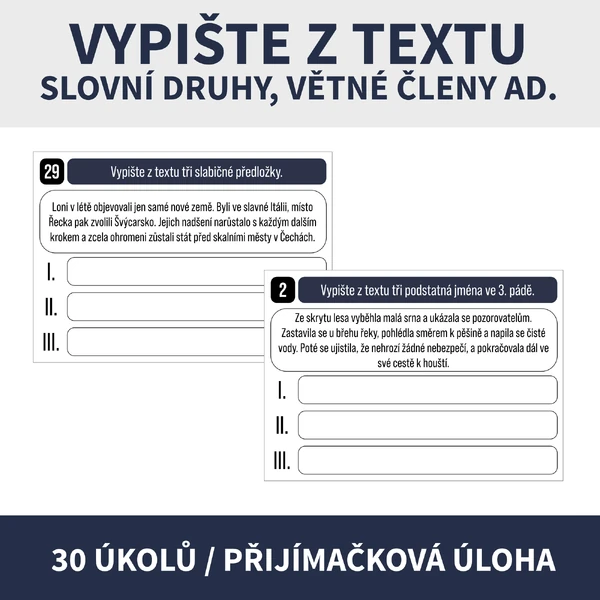 VYPIŠTE Z TEXTU (přijímačková úloha, tvarosloví, skladba ad.)