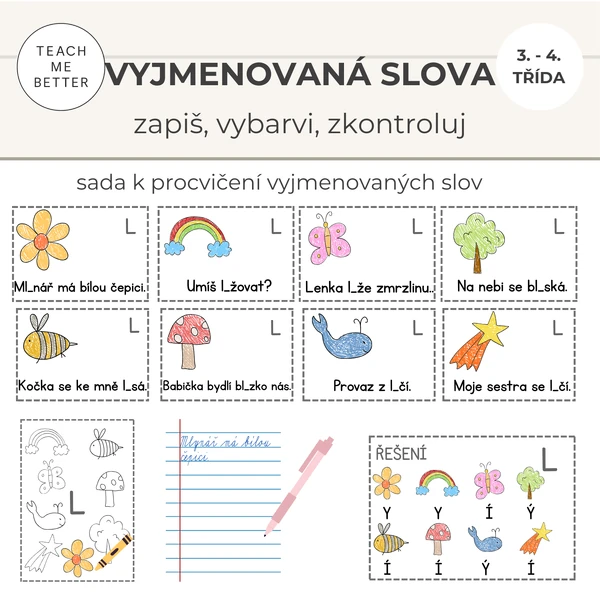 Vyjmenovaná slova- zapiš, vybarvi, zkontroluj