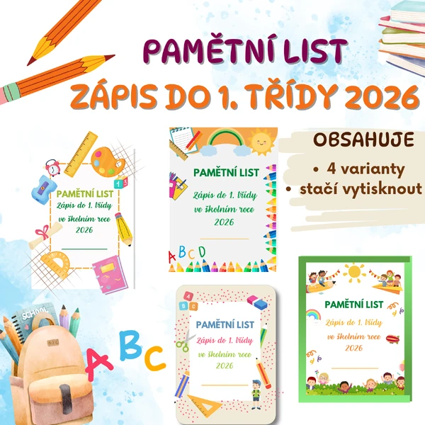 PAMĚTNÍ LIST a medaile k zápisu do 1.třídy 2026