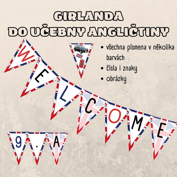 Výzdoba učebny AJ - girlanda