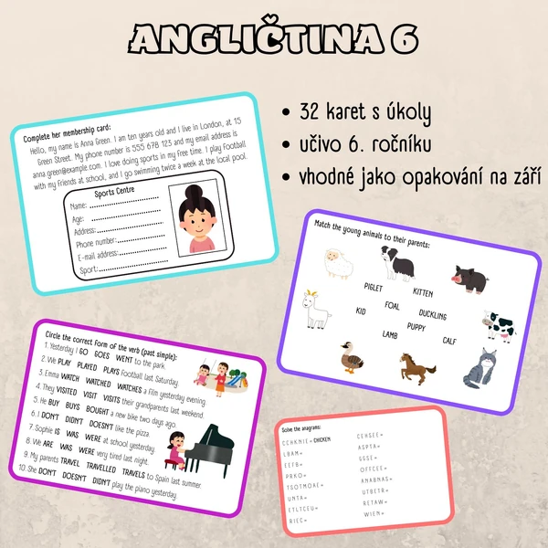 Angličtina pro 6. třídu - opakovací kartičky