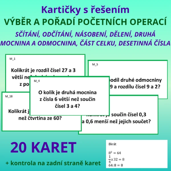 Kartičky s řešením – VÝBĚR A POŘADÍ POČETNÍCH OPERACÍ