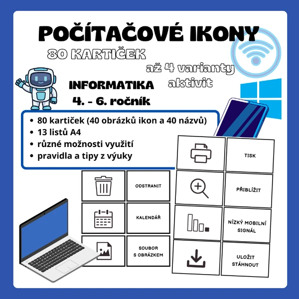 Počítačové ikony - až 4 varianty aktivit