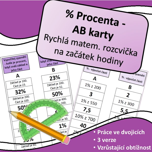 Procenta - AB karty - rozcvička na začátek hodiny