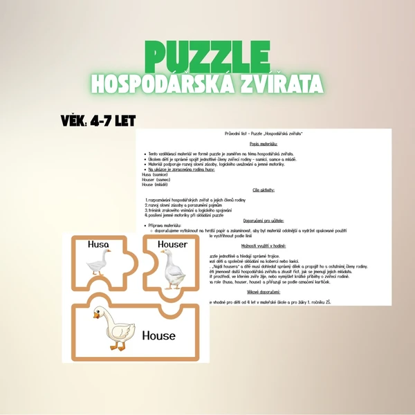 Puzzle - HOSPODÁŘSKÁ ZVÍŘATA