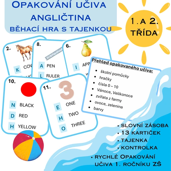 Opakování učiva 1. ročníku - angličtina - běhací hra s tajenkou
